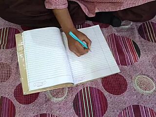 Desi college student was fucking in college uniform with teacher on coching time mms