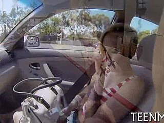 Teen Miley May riding tight pussy on 10-pounder in pov