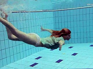 tiny ass in a dress, nastya teases by the pool underwater