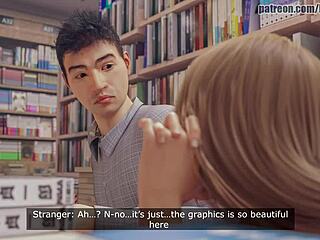 Fucking hard in a Japanese bookstore with wild action