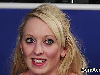 sexy model sucks cum in blowbang, getting jizz all over her face 😏💦
