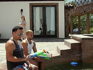 Two cocks cover my face with cum in wild facial session