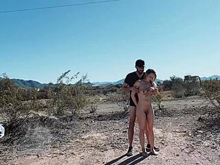 wild couple bangs on desert roadside in broad daylight