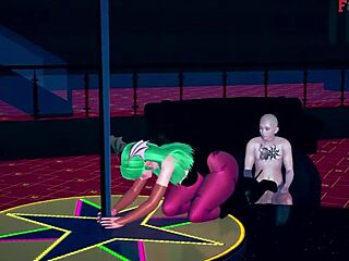 morrigan dances on table in sheer halloween costume fantasy