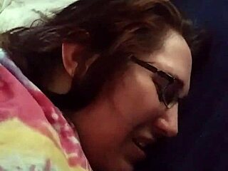 husband fingers tight pussy and ass of nerdy brunette wife!