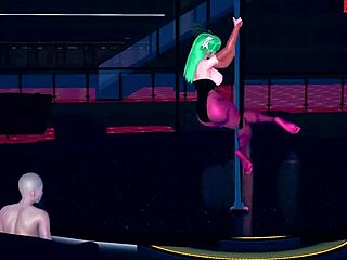 morrigan dances on table in sheer halloween costume fantasy