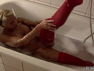 German Hot Teen 18+ In Stockings Gives Perfect Blowjob