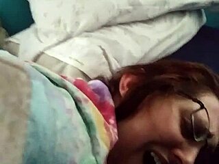 husband fingers tight pussy and ass of nerdy brunette wife!