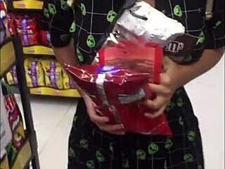 i slip vibrator in milly lascy's pussy at shopping