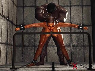 Hot ebony with many boobs in restraints is ready for intense anal sex with bdsm slave play