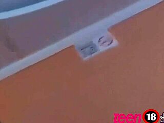 Boldly sucking stepfather's cock in bathroom while stepmother is away