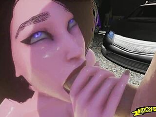 Blowjob in parking lot scene.