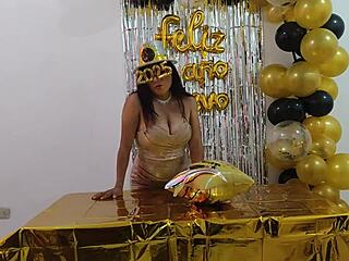 Man, this busty babe with shaved pussy is my New Year fantasy at work!