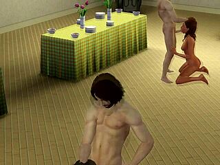 Cartoon orgy with big tits in The Sims simulation
