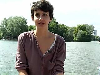 First time of a petite European amateur on a boat, she pleases herself