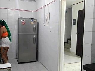 Colombian Maid Sucks Cock While Masturbating Her Wet Pussy