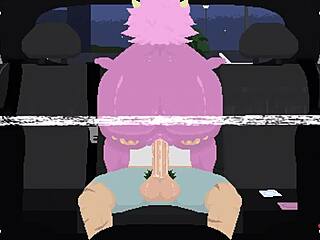 Mina Goes Wild in Car Sex With Shoestrang on Monster Cock!