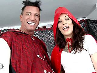 Red riding hood Jordan Kali is fucking a big cock in the woods