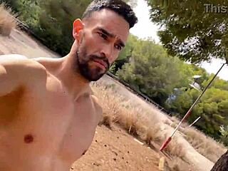 Watch this stud jerk off outdoors