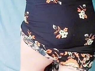 Sissy crossdresser shemale rides cowgirl with big butt in homemade scene.