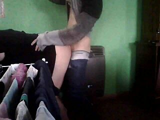 Latina milf couple fucks passionately in the kitchen by the heater