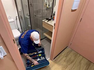 Brazilian gay technician with monster cock gives blowjob and masturbates.