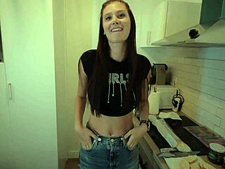 Beautiful brunette gets some help with cleaning and then gets fucked