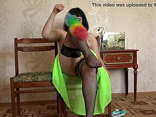 Woman in stockings uses toys for pleasure