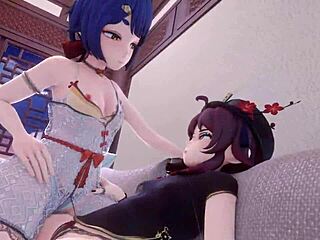 Hu tao's intense lesbian encounter in hentai!