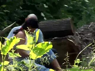 wow, that german couple is fucking rough outdoors with big tits cumshot!