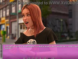 summer in the city with petite redhead enjoying ramen