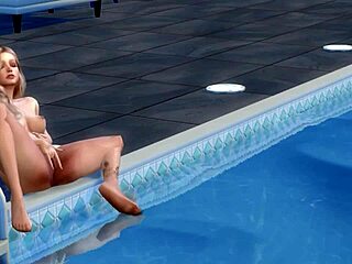 Ever Seen a Blonde Cartoon Babe Masturbating by the Pool?
