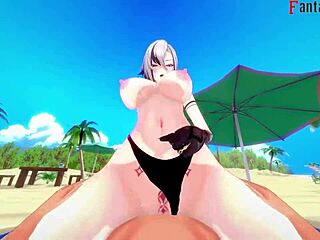 arlecchino fucking hard in bikini on the beach genshin impact fantasy