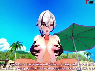 arlecchino fucking hard in bikini on the beach genshin impact fantasy