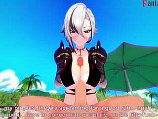 arlecchino fucking hard in bikini on the beach genshin impact fantasy