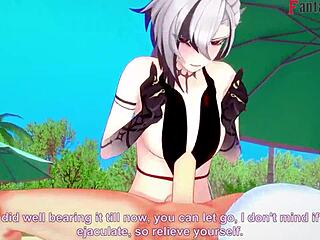 arlecchino fucking hard in bikini on the beach genshin impact fantasy