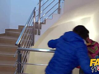 Fake hostel busty sexy brunette backpacker falls in lust with muff diving and cunilingus in car parody