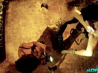 Brunette pornstar takes fist deep in ass while licking and sucking in threesome