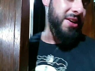 Neighbor fucks wife in lingerie while husband watches soccer.