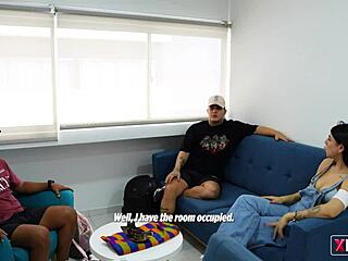 Seducing stepbrother's gay friend alone at home.