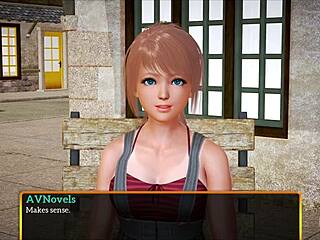 Anime blonde explores small tits in homemade game