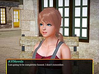 Anime blonde explores small tits in homemade game