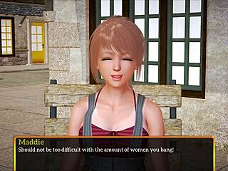 Anime blonde explores small tits in homemade game