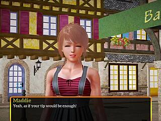 Anime blonde explores small tits in homemade game