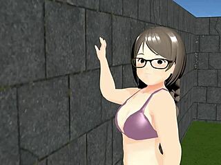 Plump animated girl swings racket with bouncing tits.