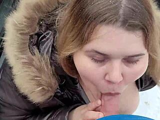 Huge Facial on Cute BBW Blonde with Big Breasts During Bad Weather