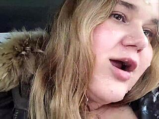 Huge Facial on Cute BBW Blonde with Big Breasts During Bad Weather