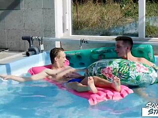 Tony Milak and Corey Law Engage in Bareback Sex by the Pool