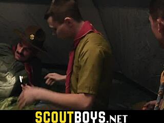 Tiny gay boy scouts are woken up by their leader for a group activity on scoutboys net