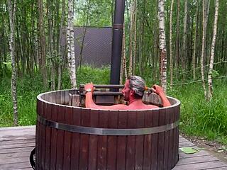 Outdoor Sex in Hot Bath with Cute Blonde Sucking Huge Cock